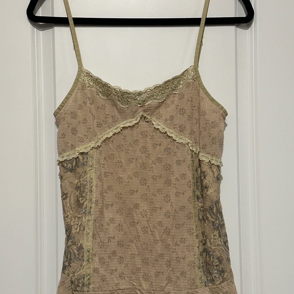 Y2K Lace Accented Tan Camisole Top